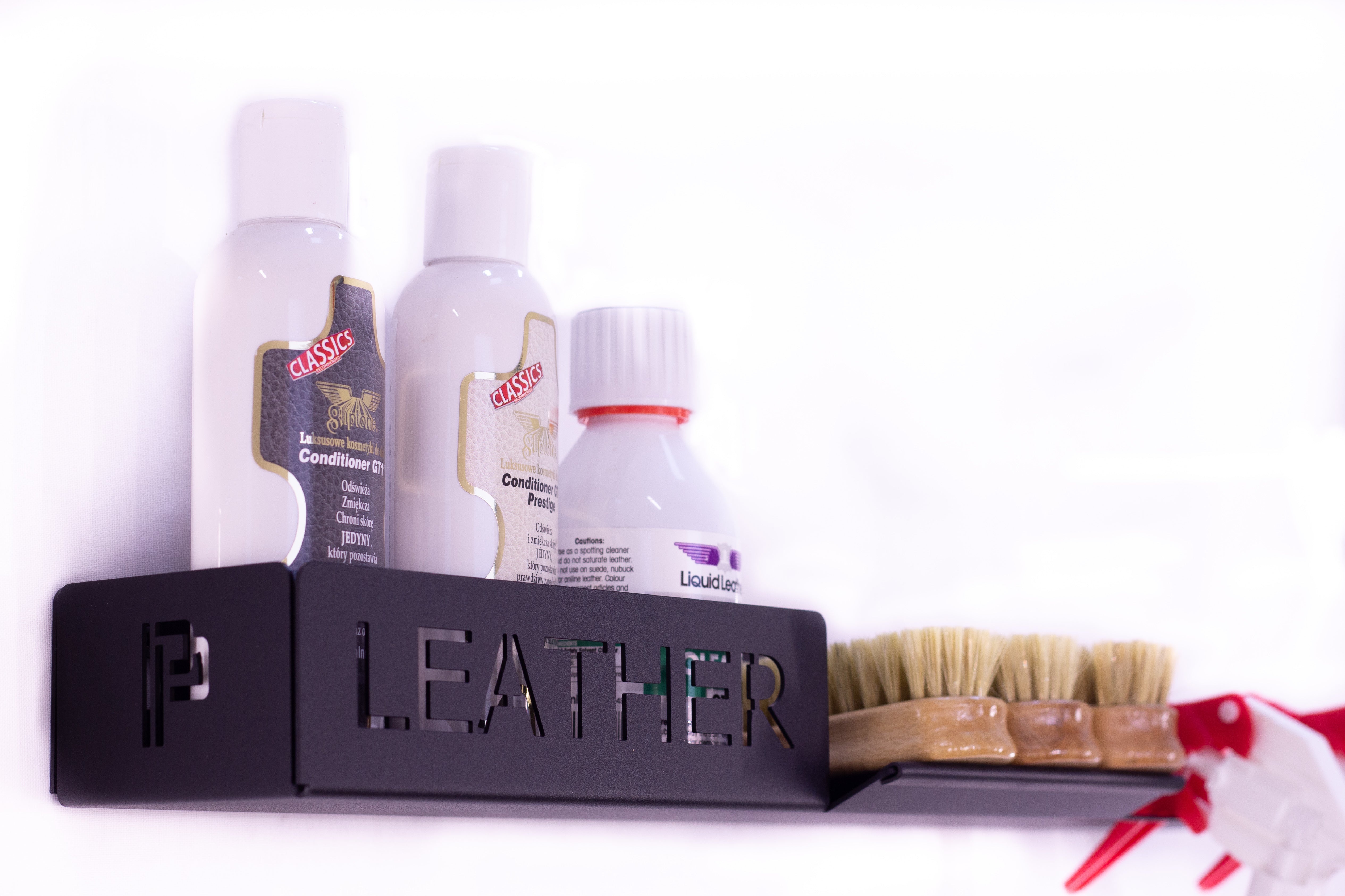 Shelf for Leather Care Products